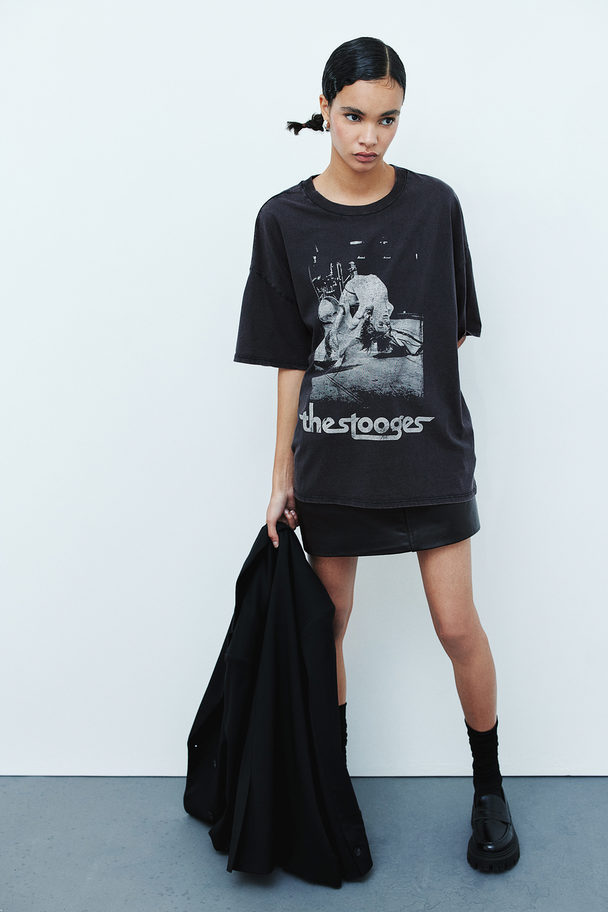 H&M Oversized T-shirt Met Print Zwart/the Stooges