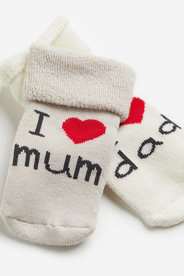 H&M 2-pack Terry Socks Light Beige/i Love Mum