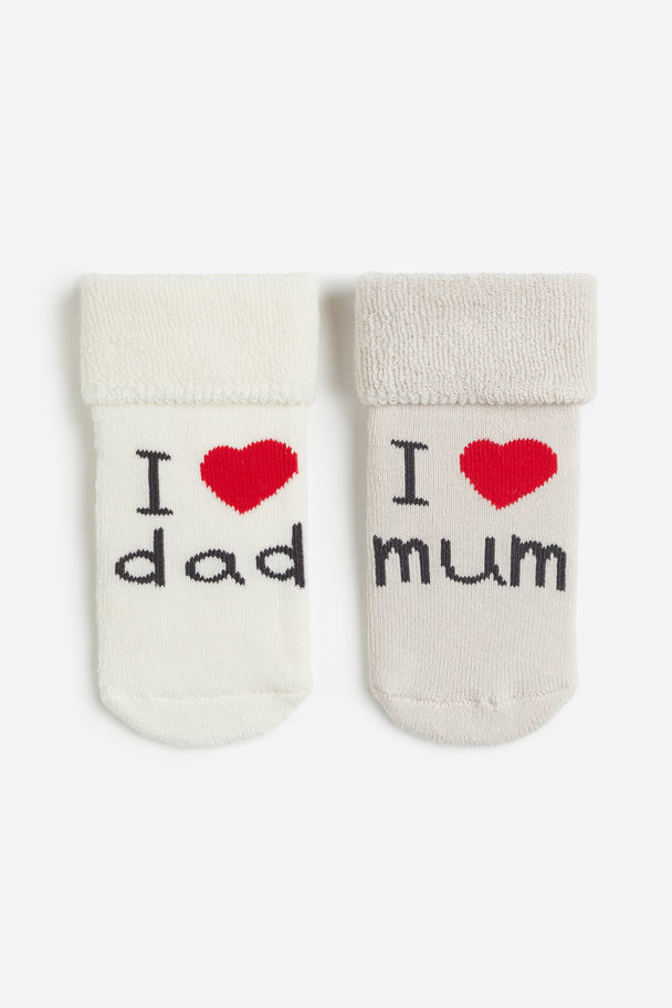 H&M 2-pack Terry Socks Light Beige/i Love Mum
