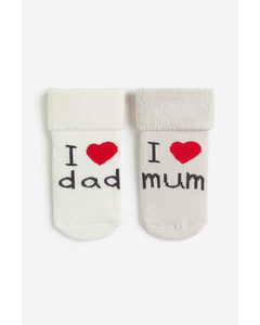 2-pack Terry Socks Light Beige/i Love Mum
