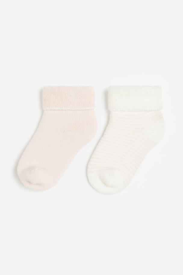 H&M 2-pack Terry Socks Light Pink/striped