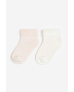 2-pack Terry Socks Light Pink/striped
