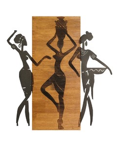 HOMEMANIA Chicas Metall- und Holzdekoration- Wall Art Wall - für Schlafzimmer, Wohnzimmer, Wohnbereich, Eingangshalle - Schwarz, Braun aus Metall, Holz, 53 x 3 x 57,5 cm