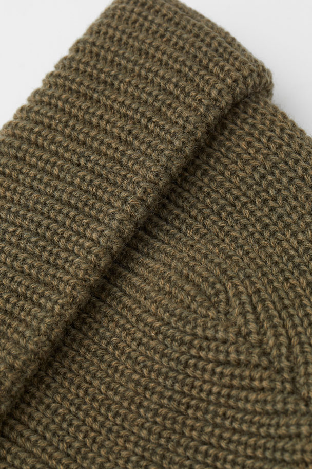 H&M Rib-knit Hat Khaki Green