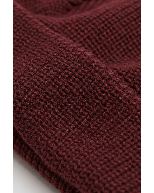 H&M Rib-knit Hat Dark Red