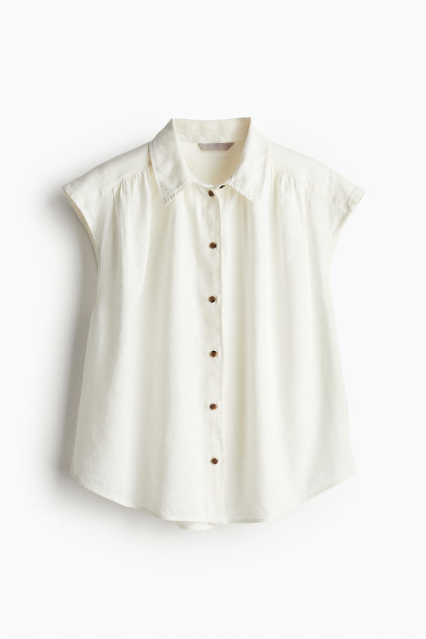 H&M Linen-blend Sleeveless Shirt White