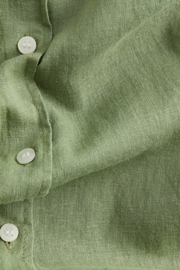 H&M Linen-blend Sleeveless Shirt Light Khaki Green