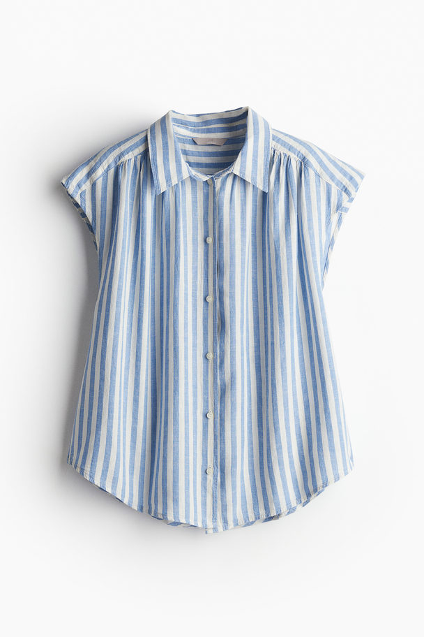 H&M Ärmellose Bluse aus Leinenmix Weiß/Blau gestreift