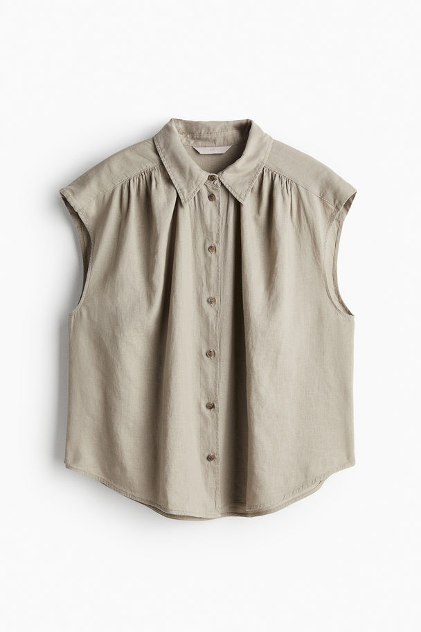 H&M Mouwloze Overhemdblouse Van Linnenmix Taupe