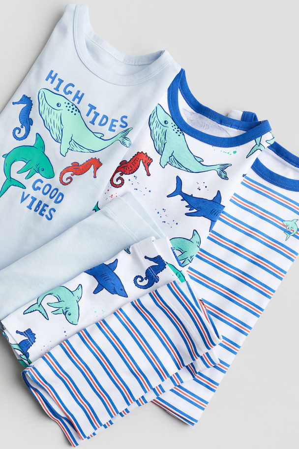 H&M Set Van 3 Tricot Pyjama's Lichtblauw/haai