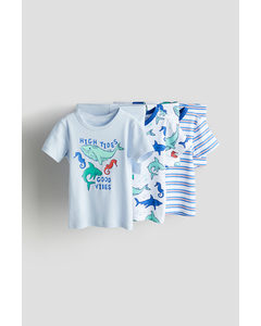 Set Van 3 Tricot Pyjama's Lichtblauw/haai