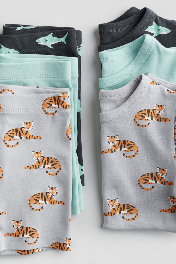 H&M 3-pack Jersey Pyjamas Grey/tigers