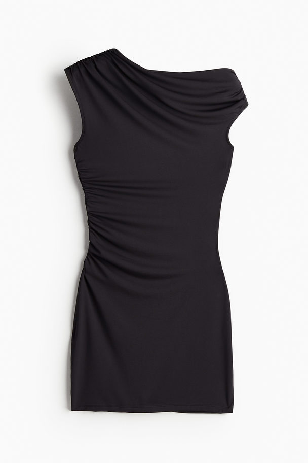 H&M One-Shoulder-Kleid mit Raffungen Schwarz