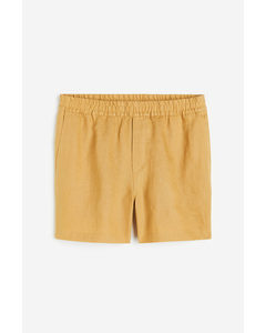 Regular Fit Linen Shorts Dark Yellow