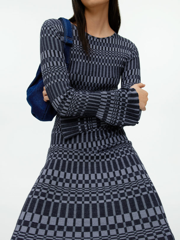 ARKET Wool-blend Rib Dress Dark Blue