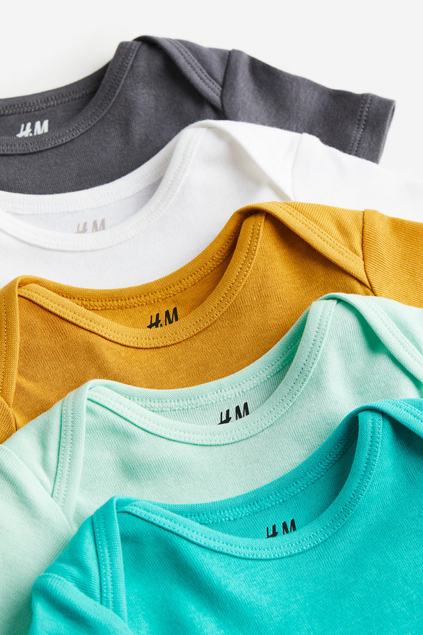 H&M 5-pack T-shirts Turquoise/mustard Yellow