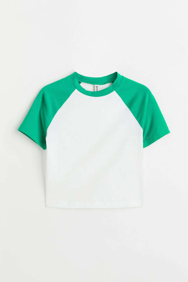 H&M Cropped T-Shirt Grün/Blockfarben