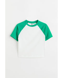Cropped T-Shirt Grün/Blockfarben