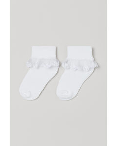 2er-Pack Socken mit Spitze Weiß