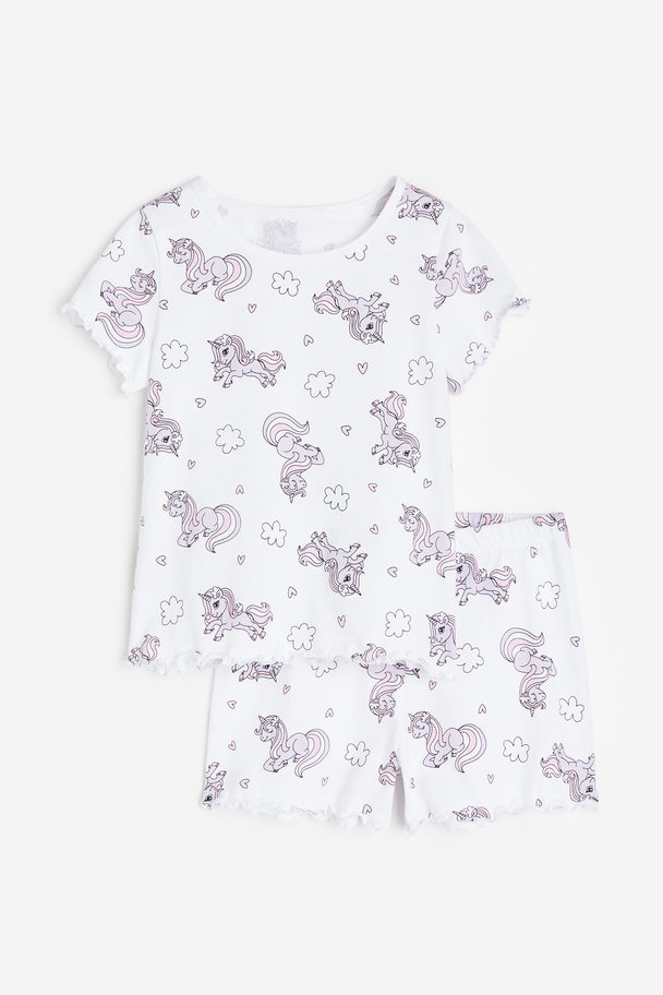 H&M Pyjamas I Pointelle Hvit/enhjørninger