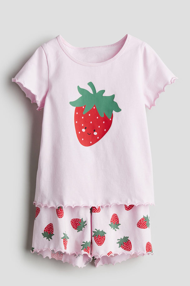 H&M Pyjama mit Pointellemuster Hellrosa/Erdbeeren