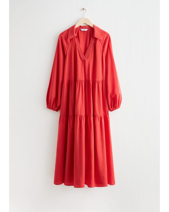& Other Stories Voluminous Tiered Maxi Dress Red