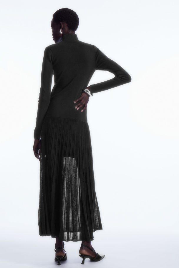 COS Pleated Knitted Turtleneck Maxi Dress Black