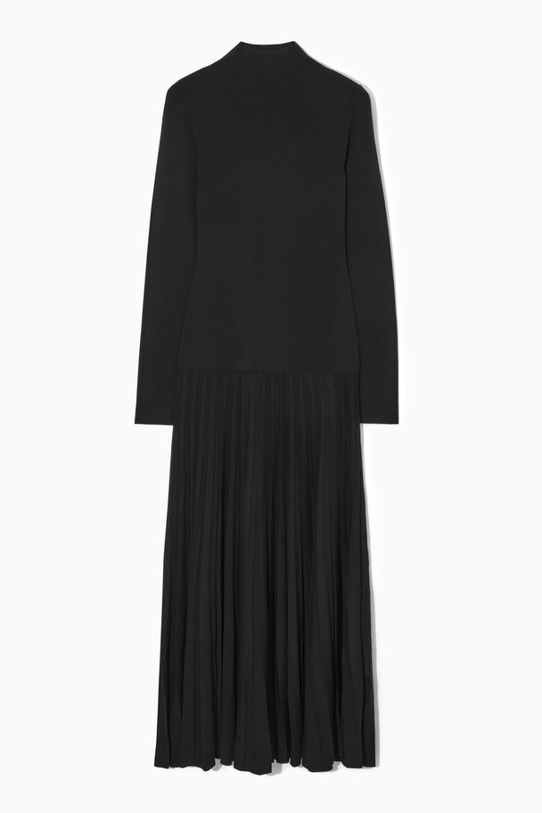 COS Pleated Knitted Turtleneck Maxi Dress Black