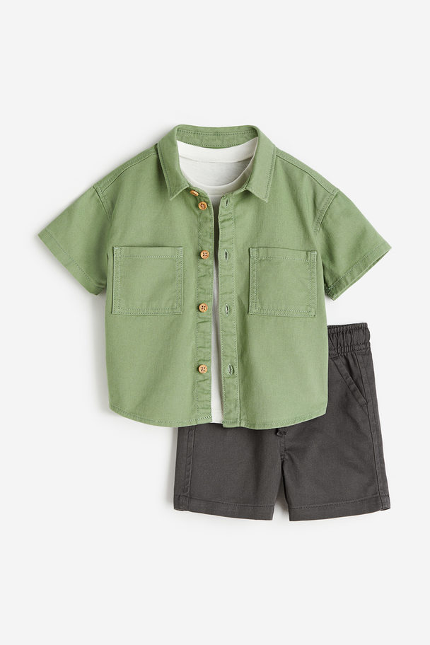 H&M 3-piece Cotton Set Green/dark Grey