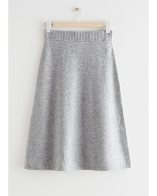 & Other Stories A-line Wool Blend Midi Knit Skirt Grey