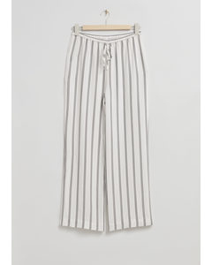 Relaxed-fit Straight Drawstring Trousers White/black Striped