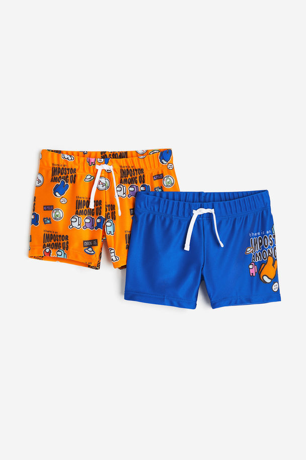 H&M 2-pack Printed Swimming Trunks Bright Blue/among Us
