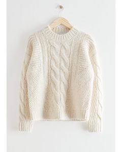 Cable Knit Wool Sweater Cream