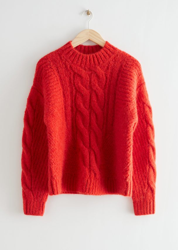 & Other Stories Cable Knit Wool Sweater Red