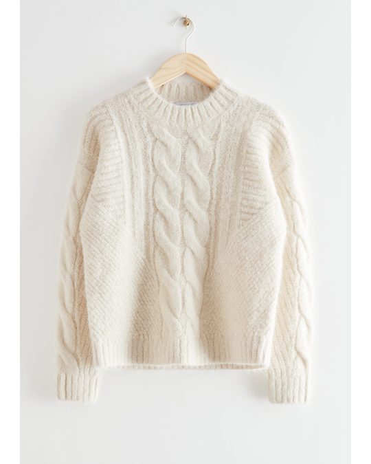 & Other Stories Cable Knit Wool Sweater Cream