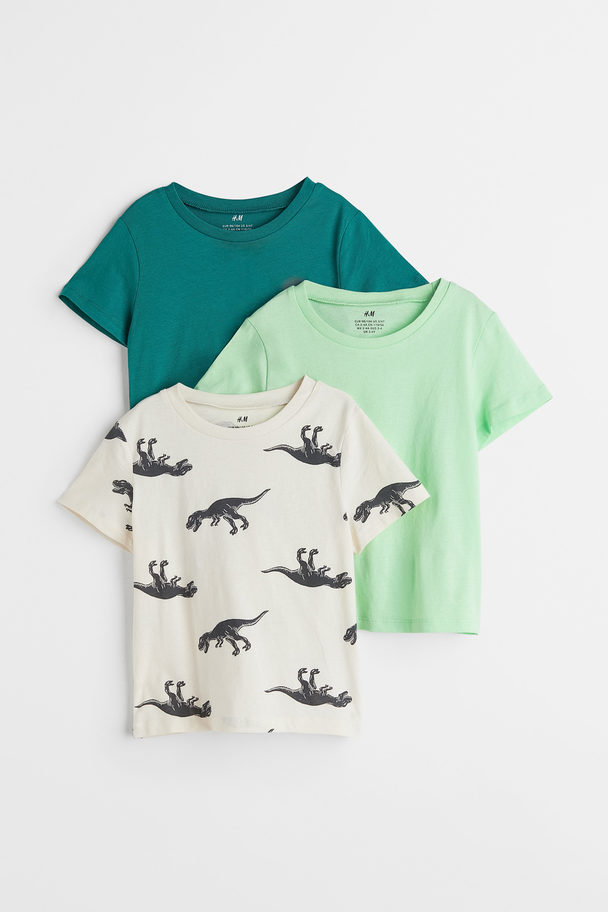 H&M 3-pack T-shirts Dark Green/dinosaurs