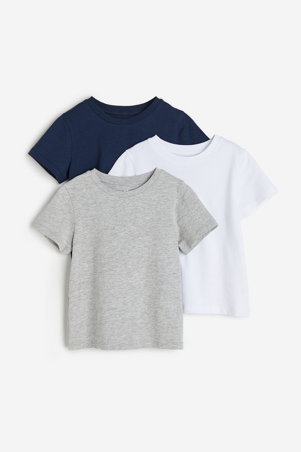 H&M 3-pack T-shirts Navy Blue/white/grey Marl