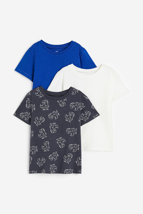 H&M Set Van 3 T-shirts Helderblauw/donkergrijs