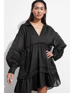 Ruimvallende Mini-jurk Met Kraag Zwart