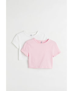 2-pak Cropped T-shirt Hvid/lys Rosa