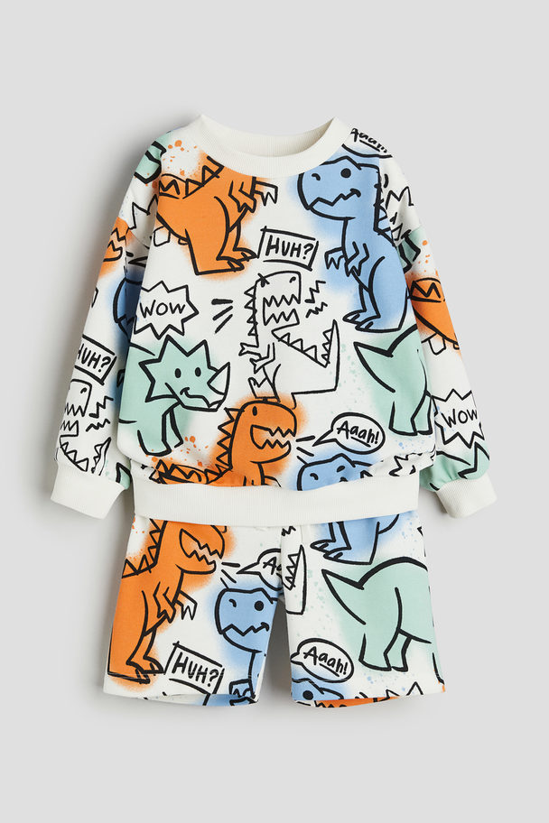 H&M 2-teiliges Sweatshirt-Set mit Print Weiß/Dinosaurier