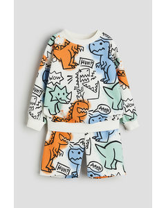 2-teiliges Sweatshirt-Set mit Print Weiß/Dinosaurier