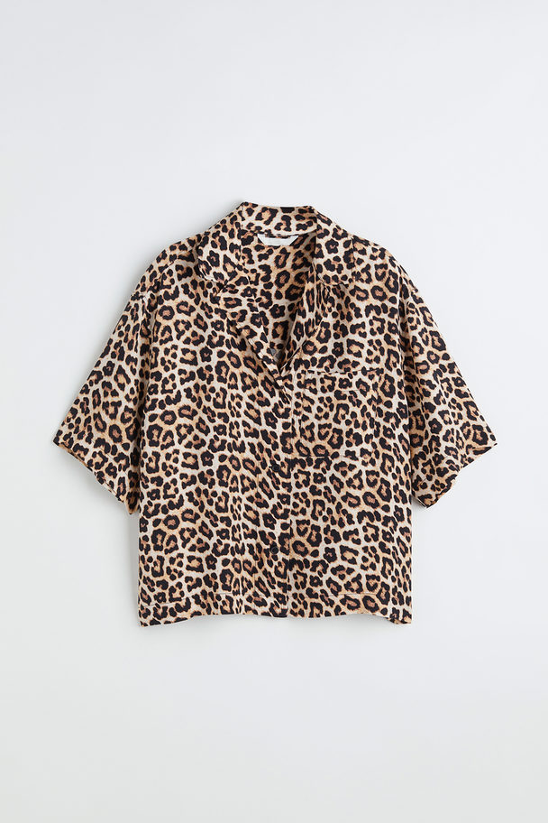 H&M Oversized Resortskjorta Ljusbeige/leopardmönstrad