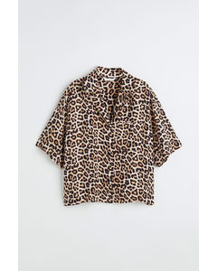 Oversized Resortskjorta Ljusbeige/leopardmönstrad