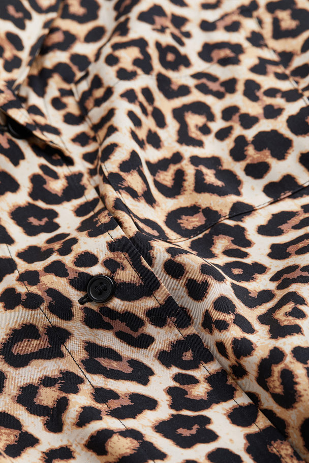 H&M Oversized Kortærmet Skjorte Lys Beige/leopardmønstret