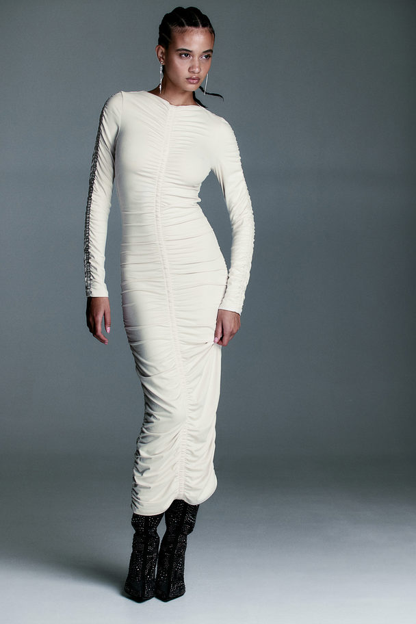 H&M Drapiertes Bodycon-Kleid Hellbeige