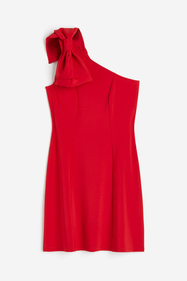 H&M One-Shoulder-Kleid mit Schleife Rot