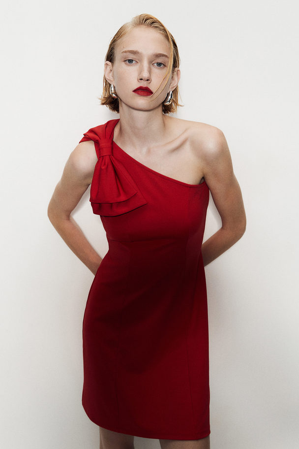 H&M One-Shoulder-Kleid mit Schleife Rot