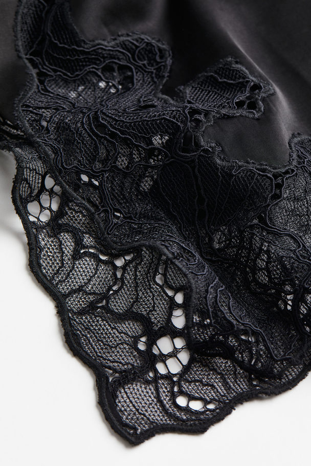 H&M Lace-detail Satin Dress Black