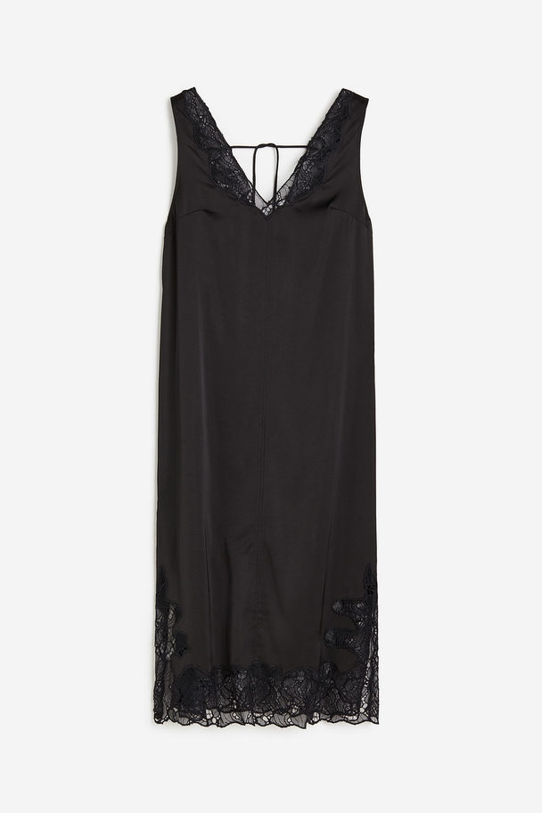 H&M Lace-detail Satin Dress Black